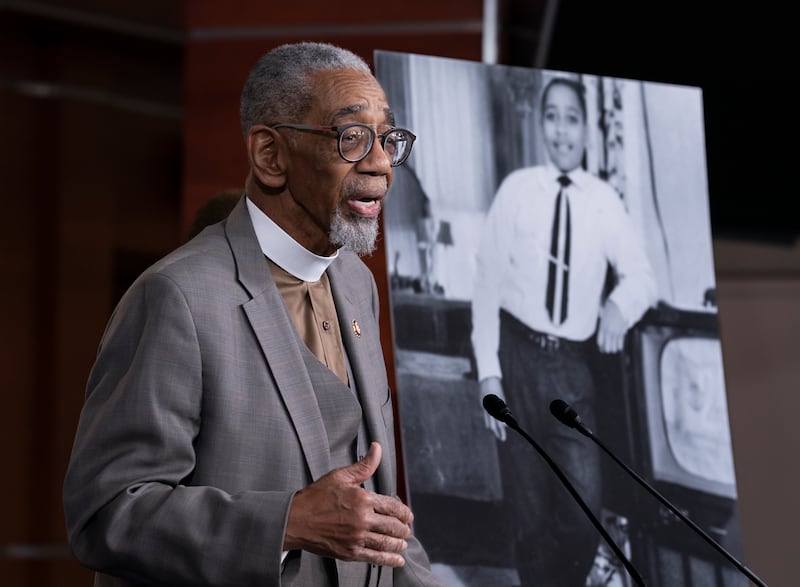 Representative Bobby Rush speaks during a news conference about the Emmett Till Antilynching Act on Capitol Hill in Washington. AP
