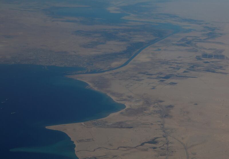 An aerial view of the Gulf of Suez and the Suez Canal. Reuters