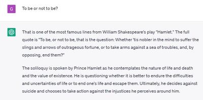 ChatGPT not only finished the Hamlet quote, but also offered an explanation. Photo: Screen grab / ChatGPT