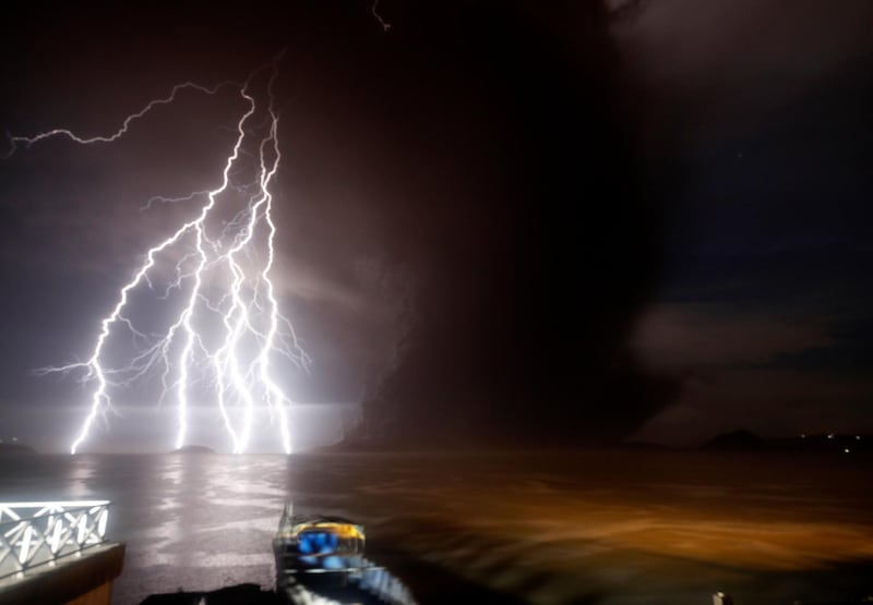 A view of a lightning strike over Taal Volcano during an eruption, in Talisay, Batangas, Philippines. Thousands of people have been ordered to evacuate as the authorities in the Philippines raised the alert due to increased activity of Taal volcano, located on an island near Manila. The Philippine Institute of Volcanology and Seismology (PHIVOLCS) raised the alert level from 1 to 3 - on a scale of 5 - after an increase in activity in the crater resulted in an eruption spewing steam and ash up to one-kilometer-high. EPA
