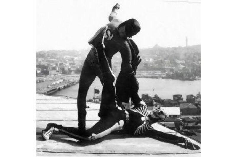 The Flying Man, based on American superhero Shazam, swings a punch at a villain high above Istanbul in 1973.