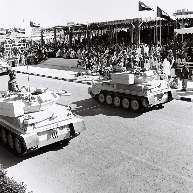 Sheikh Zayed watches the National Day parade of the first batch of graduates from the Al Ain Zayed II Military College.

Al Ittihad *** Local Caption ***  A (61).JPG