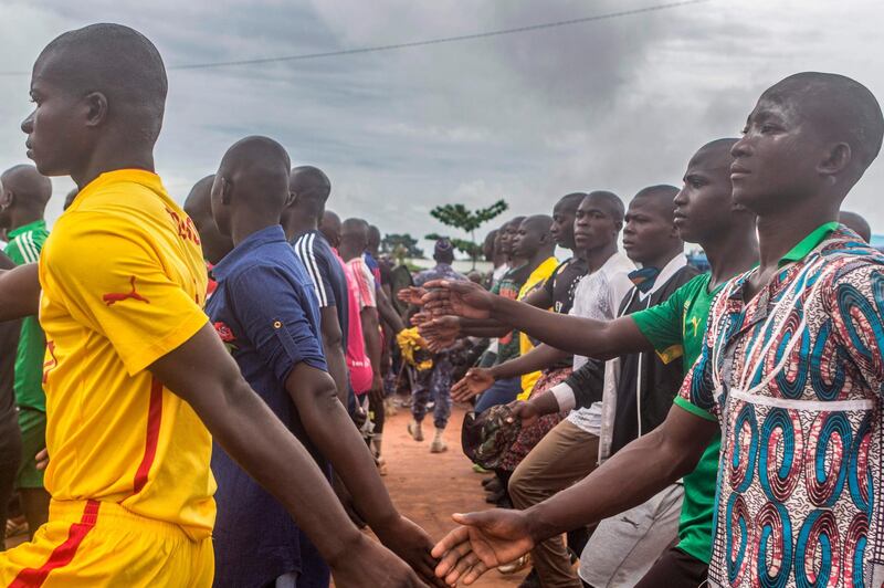 Police recruits march as 853 student police officers (including 83 female students) complete five days of training on the techniques of non-violent dispersal of the crowds at the Davie National Police School in Lome.  AFP