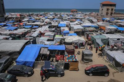 Makeshift tents housing displaced Palestinians at a temporary camp near Deir Al Balah in central Gaza. Bloomberg