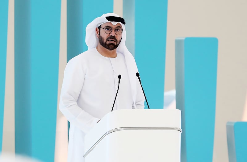 Mohammed Al Gergawi, Minister of Cabinet Affairs and chairman of the World Government Summit, speaking at Dubai's Museum of the Future. Pawan Singh / The National