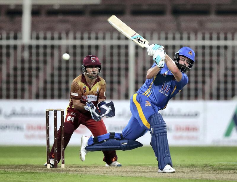 Sharjah, United Arab Emirates - October 06, 2018: Anton Devcich of the Nangarhar Leopards bats during the game between Kandahar Knights and Nangarhar Leopards in the Afghanistan Premier League. Saturday, October 6th, 2018 at Sharjah Cricket Stadium, Sharjah. Chris Whiteoak / The National