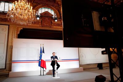 French President Emmanuel Macron attends a video conference at the Elysee Palace in Paris on January 26, 2021, as part of World Economic Forum (WEF) which usually takes place in Davos, Switzerland. The Davos Agenda from January 25 to January 29, 2021, is an online edition due to the Covid-19 pandemic. / AFP / POOL / Francois Mori
