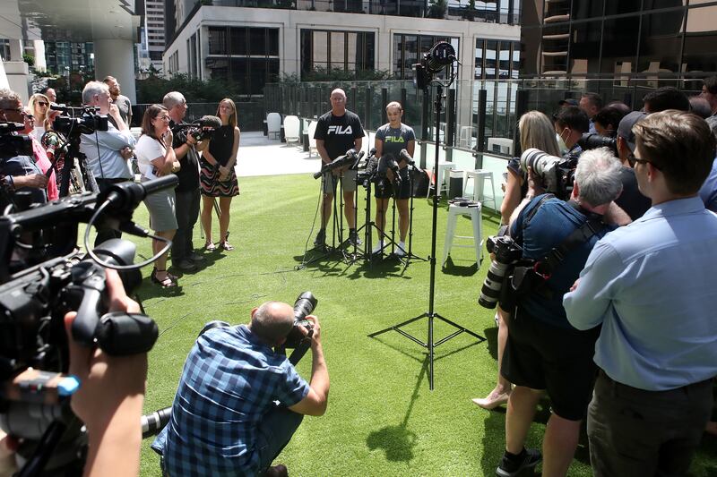 Ashleigh Barty speaks to the media during a press conference. EPA