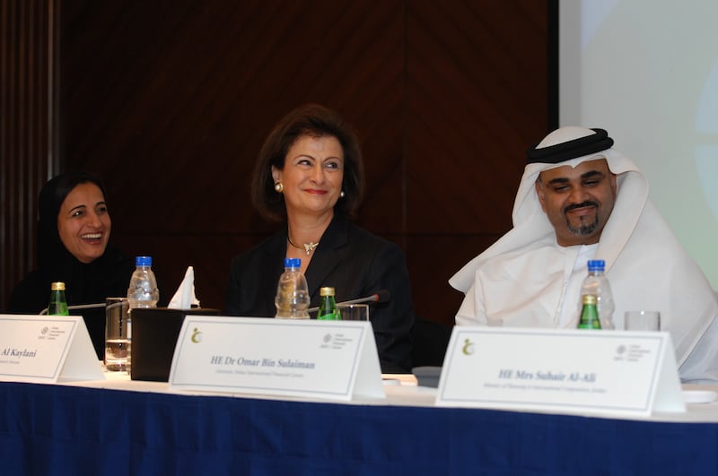 Sheikha Lubna bint Khalid Al Qasimi and Mrs Al Kaylani at the opening of the AIWF Conference in Dubai in 2007. Photo: Haifa Al Kaylani OBE