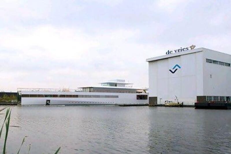 The superyacht ordered by Apple's late co-founder Steve Jobs docked at the De Vries shipyard in Aalsmeer, the Netherlands. Charles Onians / AFP