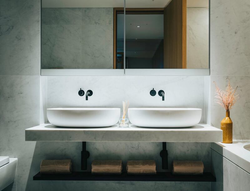 The bathroom of a show apartment at No 1 Palace Street. Courtesy Luxury Marketing House