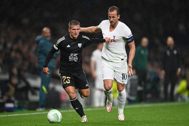 Klemen Sturm of NS Mura is challenged by Harry Kane. Getty