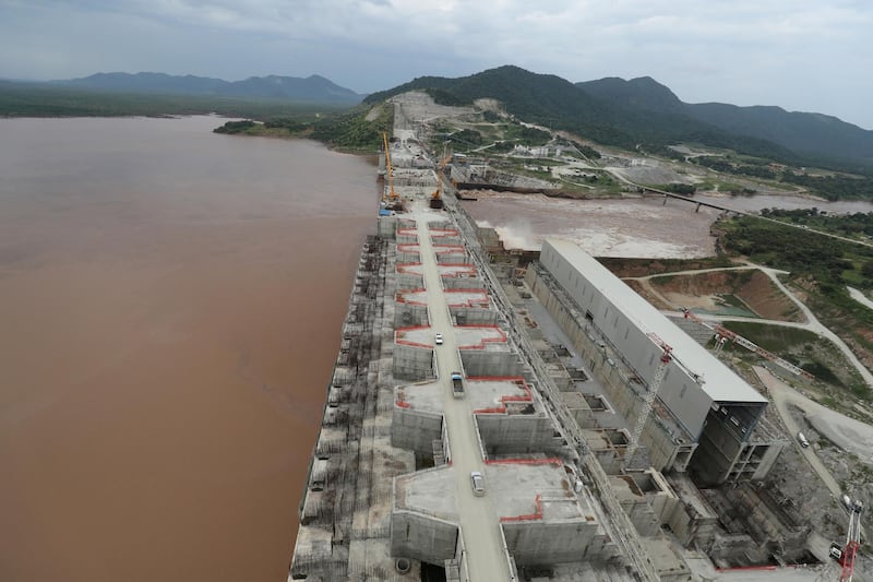 FILE PHOTO: Ethiopia's Grand Renaissance Dam is seen as it undergoes construction work on the river Nile in Guba Woreda, Benishangul Gumuz Region, Ethiopia September 26, 2019. REUTERS/Tiksa Negeri/File Photo