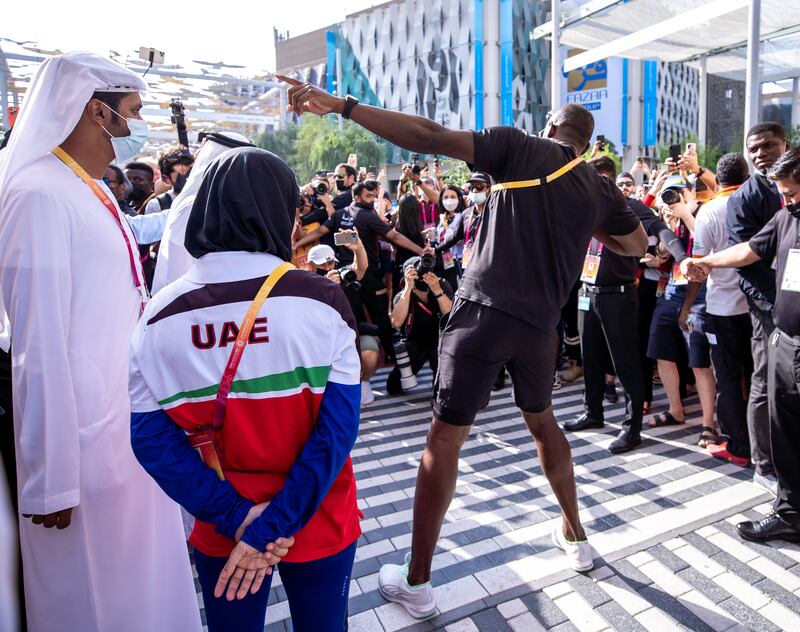 World-famous athlete Usain Bolt at Expo 2020 Dubai as part of a 1.45-kilometre family run to raise funds for charity. Victor Besa / The National