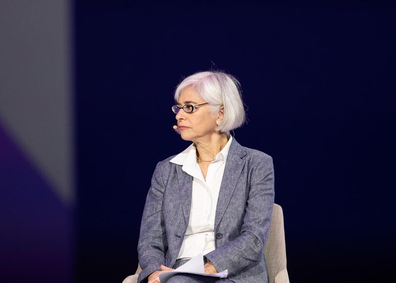 DUBAI, UNITED ARAB EMIRATES. 16 FEBRUARY 2020. 
CAREN GROWN, Senior Director for Gender, World Bank Group; at GLOBAL GENDER BALANCE: BETWEEN RESPONSIBILITY AND RESPONSIVENESS session at Global Women’s Forum Dubai.
(Photo: Reem Mohammed/The National)

Reporter:
Section: