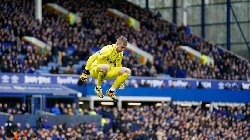 Everton's goalkeeper Jordan Pickford during the match against Manchester United. AP