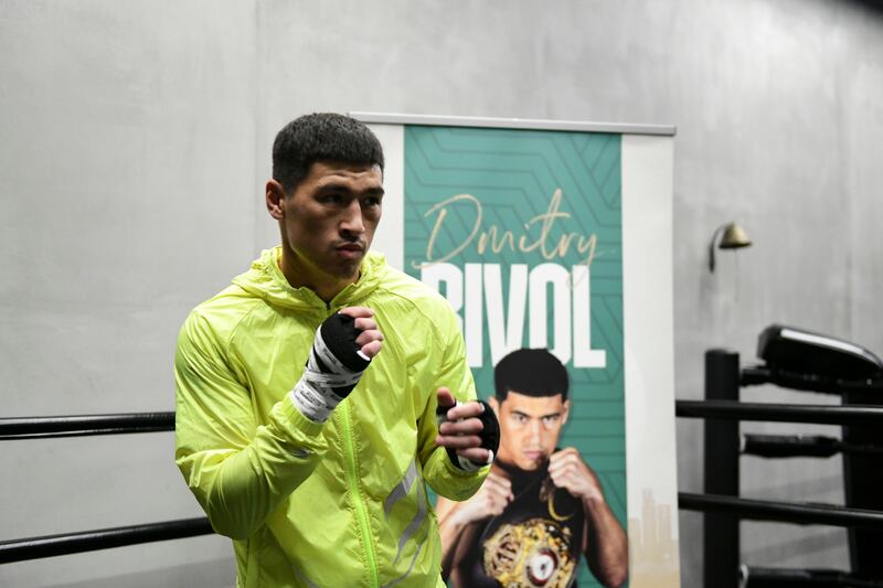 Dmitry Bivol, Russian boxer and WBA light-heavyweight champion works out at KaneÕs Boxing Academy, Abu Dhabi. Khushnum Bhandari / The National