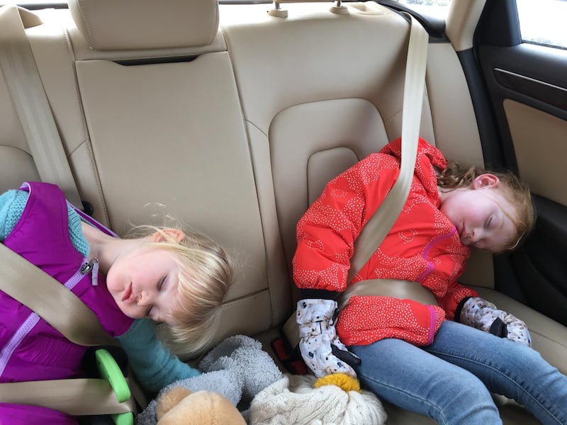 Melissa Gronlund’s kids take a nap in the car in New York. Courtesy Melissa Gronlund