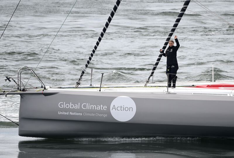 Greta Thunberg sets sail for New York from Plymouth, England, in August 2019.