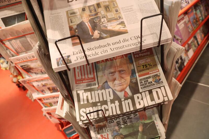 ‘I said a long time ago that Nato had problems,’ Donald Trump told Bild and The Times. He also said that Nato members were failing to pay their fair share of costs. Sean Gallup / Getty Images