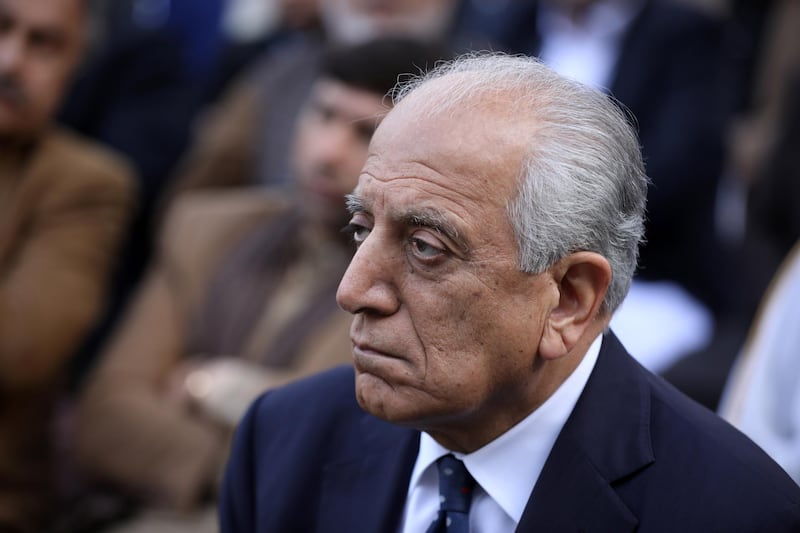 epa08280912 US special envoy for Afghanistan Zulmai Khalilzad attends the president swearing-in ceremony at the presidential palace in Kabul, Afghanistan, 09 March 2020. Ghani was announced on 18 February as winner of the presidential elections held on 28 September 2019 by 50.64 percent of total votes.  EPA/JAWAD JALALI