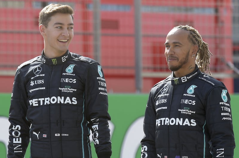 Mercedes drivers George Russell and Lewis Hamilton. AFP