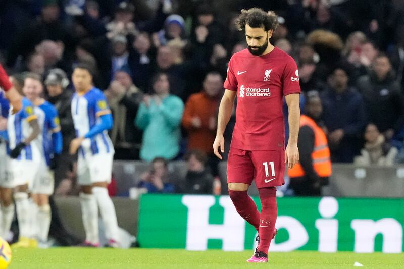 Liverpool's Mohamed Salah looks dejected after Brighton's first goal. AP