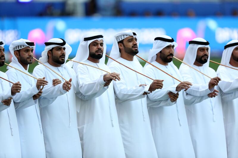 Emirati dancers perform in Dubai on Friday. Chris Whiteoak / The National