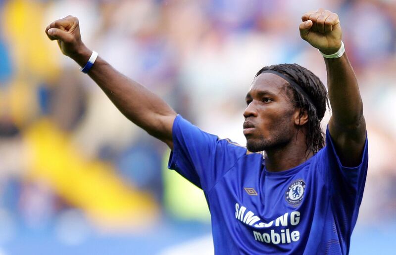 Chelsea's Didier Drogba celebrates scoring against Sunderland during their Premiership game at Stamford Bridge in London, 10 September, 2005. Chelsea won the game 2-0.      AFP PHOTO / JOHN D MCHUGH
Mobile and website use of domestic English football pictures subject to subscription of a license with Football Association Premier League (FAPL) tel : +44 207 298 1656. For newspapers where the football content of the printed and electronic versions are identical, no licence is necessary. / AFP PHOTO / JOHN D MCHUGH