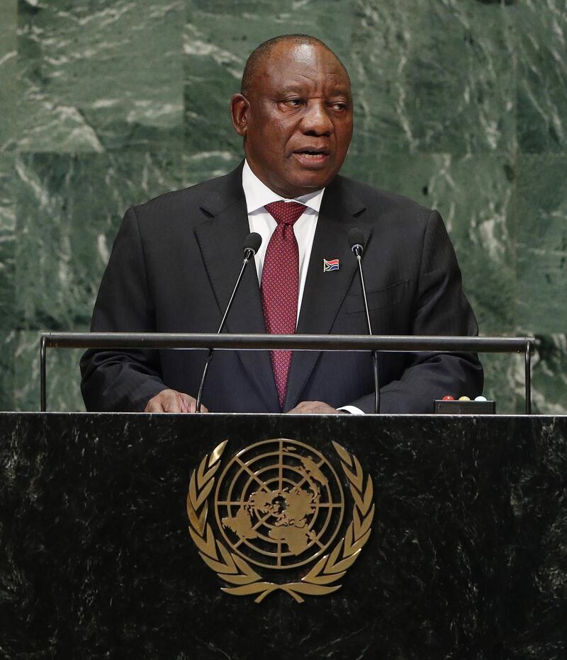 South African President Matamela Cyril Ramaphosa addresses the General Debate of the General Assembly of the United Nations at United Nations Headquarters.  EPA