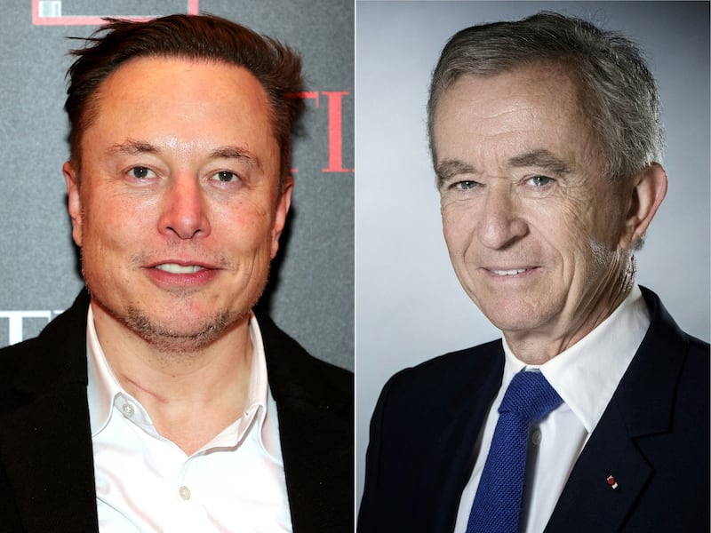 With US tech stocks sliding as interest rates and recession fears rise, the fortune of Elon Musk, left, briefly fell below that of Bernard Arnault and family. AFP