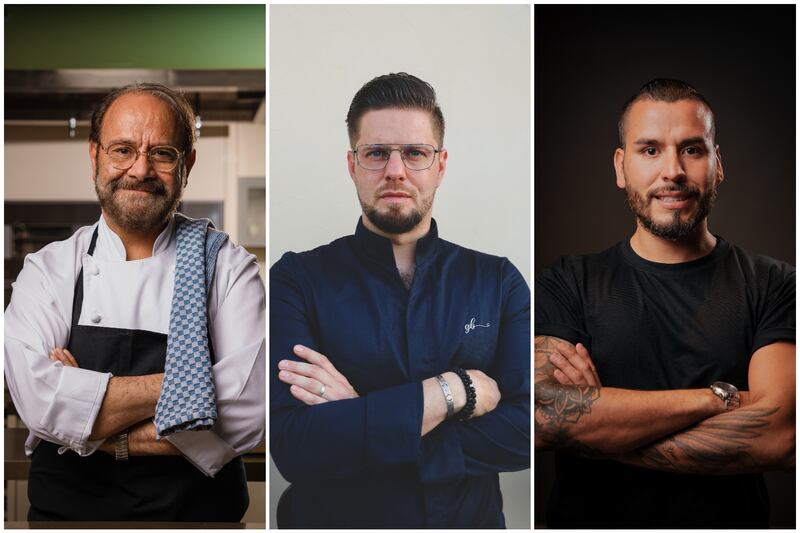 From left to right, Greg Malouf, Gregoire Berger and Roberto Regura are some chefs who have teamed up with Meelz. Courtesy Meelz
