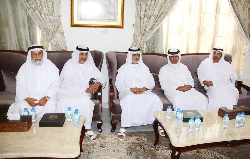 Sheikh Nahyan bin Mubarak, Minister of Culture, Youth and Community Development, and Sheikh Sultan bin Tahnoun, Chairman of the Abu Dhabi Transport Department, offer their condolences to Dhafer, Hussein and Hadi, sons of the late Ayiad Hussein Rashid Al Ahbabi, in Al Ain.