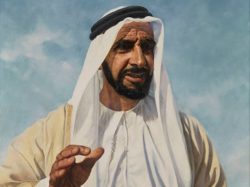 A 1970 painting of Sheikh Zayed by David Shepherd always 'catches guests' attention' at the UAE Embassy in Belgravia. Photo: UAE Embassy, London