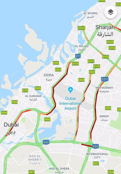 Heavy traffic clogged Dubai's roads on Sunday