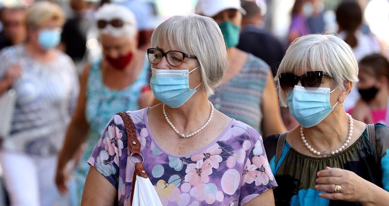 People wearing face masks in Sarajevo, Bosnia and Herzegovina. EPA