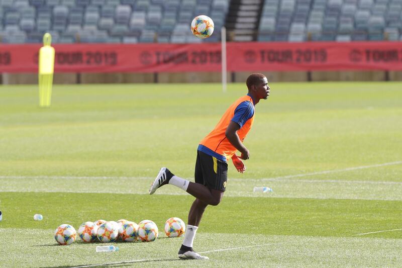 Paul Pogba in action during a training session at the WACA in Perth.  EPA