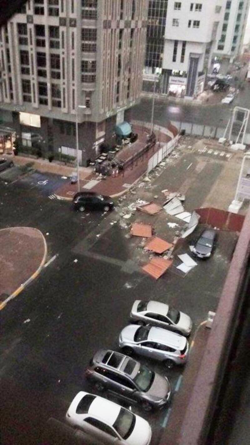 Rain and storm damage in Abu Dhabi’s Tourist Club area. Photo courtesy Fawaz Siddiqi