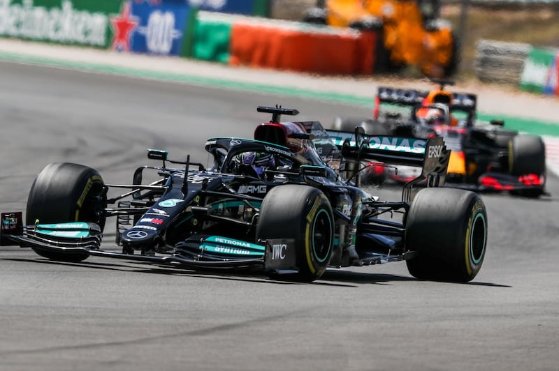 Lewis Hamilton ahead of Dutch driver Max Verstappen during Sunday's Portuguese Grand Prix. EPA