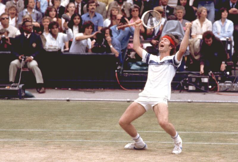 (Files) US tennis player John McEnroe jubilates after winning the Wimbledon tennis tournament 04 July 1981 defeating Swedish legend  Bjorn Borg 4-6, 7-6, 6-4. Former Wimbledon and US Open champion John McEnroe has admitted 12 January unwittingly taking steroids for six years. The 44-year-old who also won four US Open titles between 1979 and 1984 was reacting to Greg Rusedski's admission that he had tested positive for the banned steroid nandrolone. AFP PHOTO / AFP PHOTO / STF