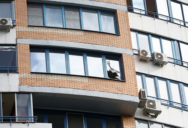 A broken window following the reported drone attack. Reuters