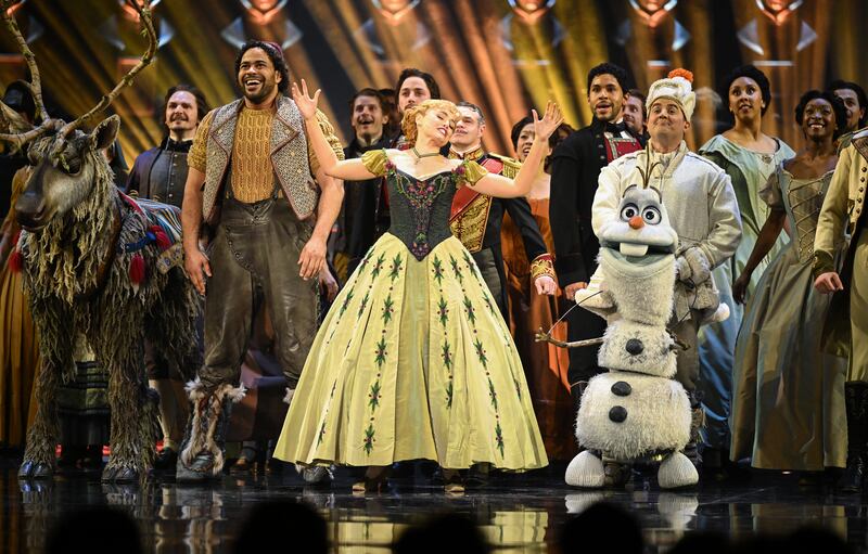 Stephanie McKeon performs with the cast of "Frozen" at the awards. Getty Images