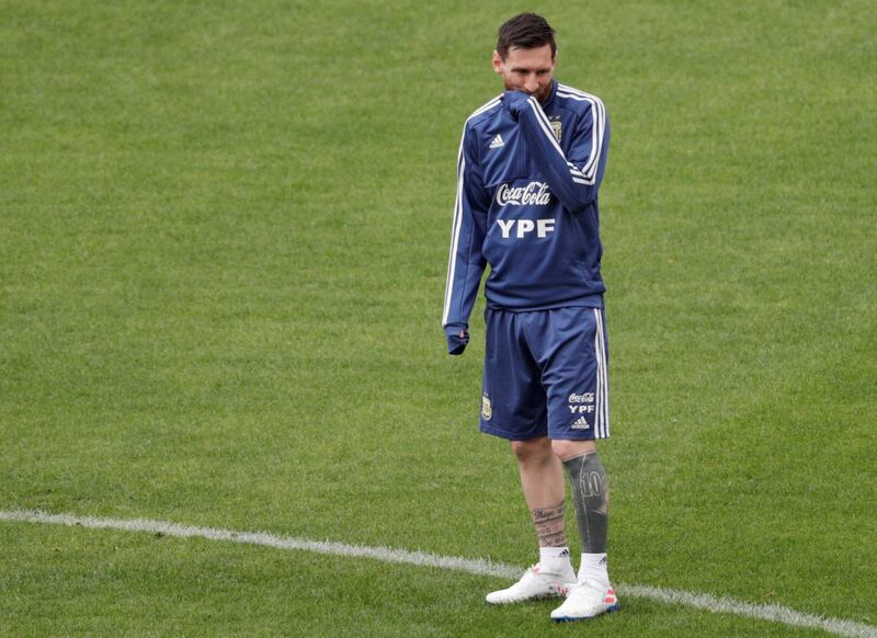Lionel Messi takes part in Argentina training at the Pacaembu Stadium, Sao Paulo, Brazil ahead of Saturday's 2019 Copa America third-place play-off against Chile. Reuters