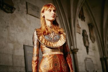 A model walking the runway during the Gucci cruise 2017 fashion show at the Cloisters of Westminster Abbey on June 2, 2016 in London. Courtesy Gucci