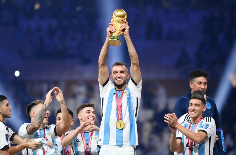 German Pezzella gets his hands on football's biggest prize. Getty Images