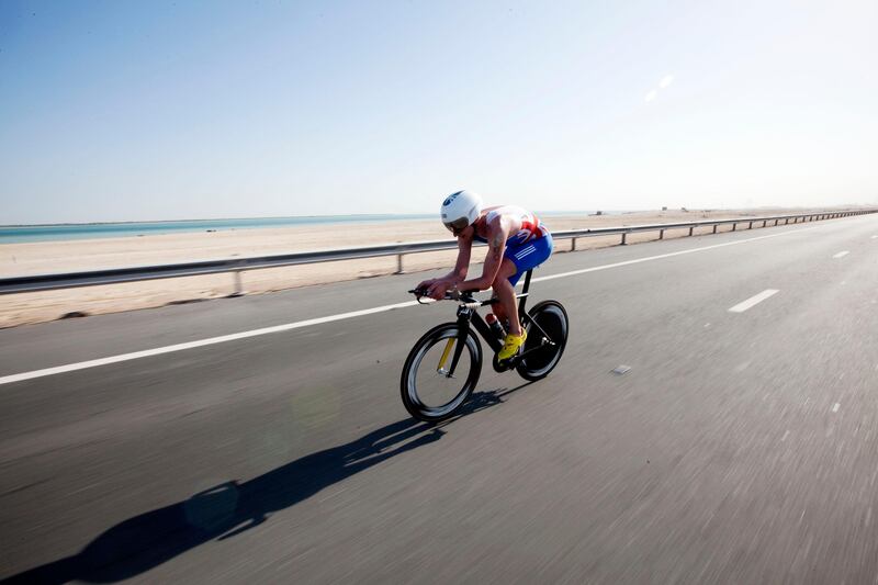 Abu Dhabi, United Arab Emirates, March 2, 2013:    Alistair Brownlee of Britain races to victory during the biking portion of the male short distance of the Abu Dhabi International Triathlon in Abu Dhabi on March 2, 2013. Christopher Pike / The National