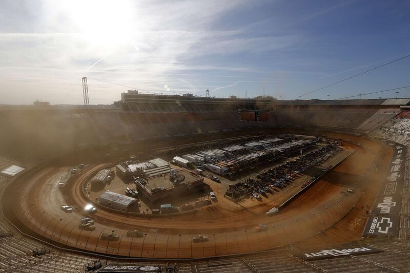 Action from practice for the Nascar Camping World Truck Series Pinty's Truck Race at Bristol Motor Speedway in Tennessee on Friday, March 26. AFP