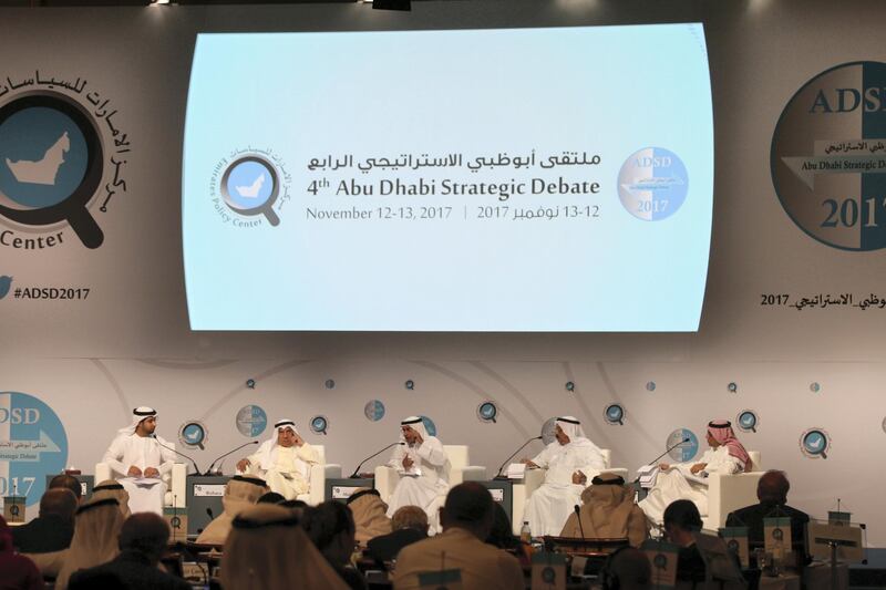 Abu Dhabi, UAE - November 12, 2017 - Panelists at the Fourth Abu Dhabi Strategic Debate  - Navin Khianey for The National