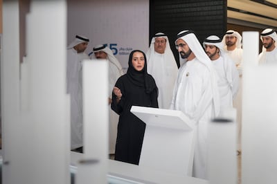 Sheikh Mohammed bin Rashid launches a free initiative to train a million young Arabs to code and programme. Also pictured: Sheikh Hamdan bin Mohammed, Crown Prince of Dubai, Mohammed Al Gergawi, Minister of State for Cabinet Affairs and the Future. Ministry of Cabinet Affairs and the Future