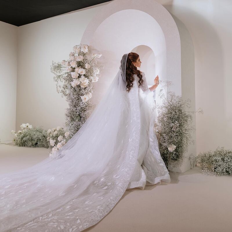 Sheikha Mahra wore a dress by Filipino designer Ezra Santos for her wedding to Sheikh Mana Al Maktoum. All photos: @hhshmahra / Instagram